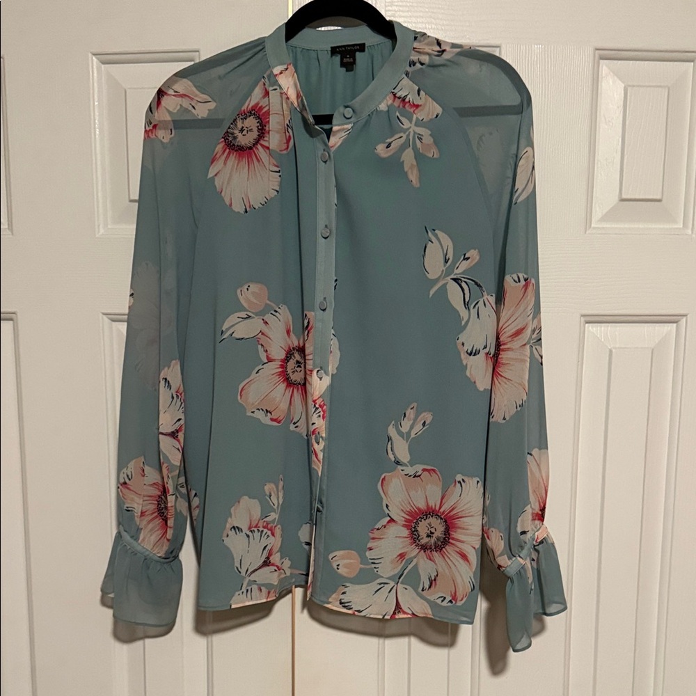 Ann Taylor Floral Blouse - Blue and Pink